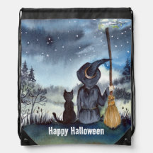 Halloween Black Cat och Witch Starry Natt