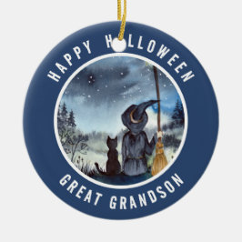 Halloween Black Cat och Witch Starry Natt Julgransprydnad Keramik