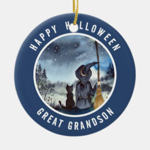 Halloween Black Cat och Witch Starry Natt Julgransprydnad Keramik