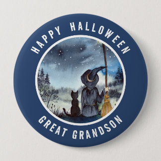 Halloween Black Cat och Witch Starry Natt Knapp