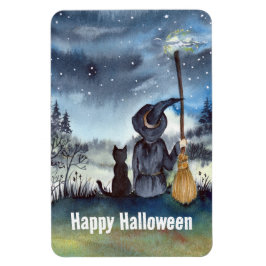 Halloween Black Cat och Witch Starry Natt Magnet