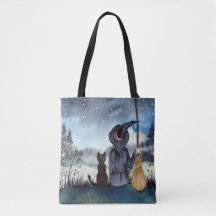 Halloween Black Cat och Witch Starry Natt