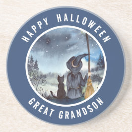 Halloween Black Cat och Witch Starry Natt Underlägg