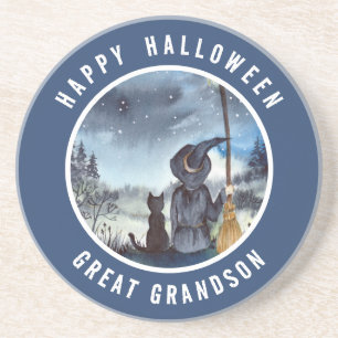 Halloween Black Cat och Witch Starry Natt Underlägg