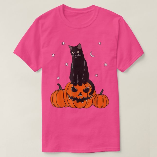 Halloween Black Cat on Pumpkin with Autumn Star Ka T Shirt (Design framsida)
