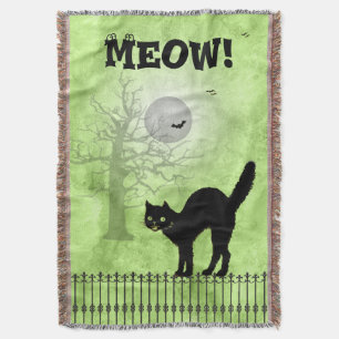 Halloween Black Cat Över hela Grönten Skriv ut s Filt