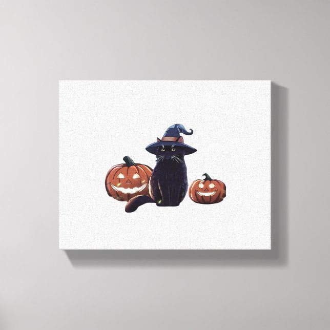 Halloween Black cat Oversized T-Shirt Canvastryck (Framsida)