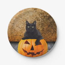 Halloween Black Cat på Pumpkin 7-tums Papper Tallr