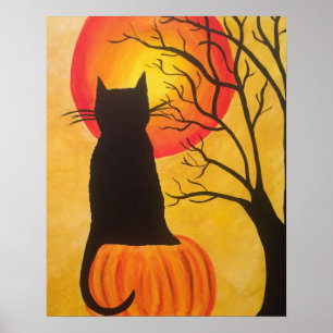 Halloween Black Cat på Pumpkin Poster