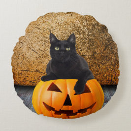 Halloween Black Cat på Pumpkin Round Dekorativ kud Rund Kudde