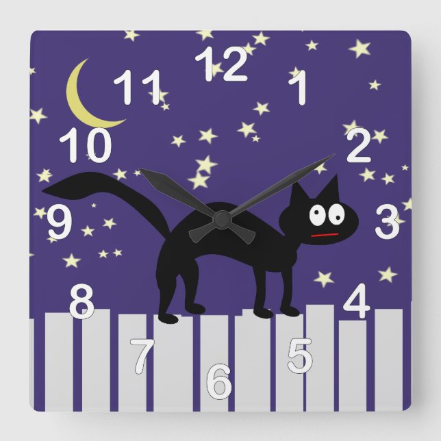 Halloween Black Cat på stängslet Fyrkantig Klocka (Framsida)