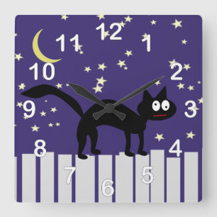 Halloween Black Cat på stängslet Fyrkantig Klocka