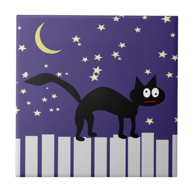 Halloween Black Cat på stängslet Kakelplatta (Framsidan)