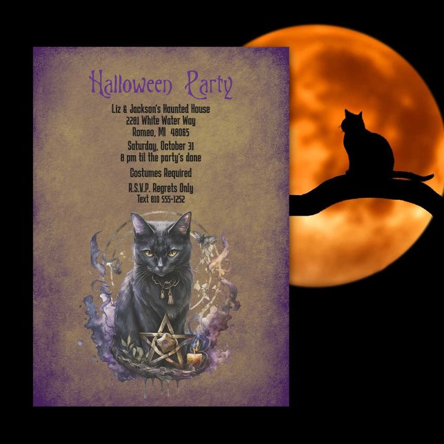 Halloween Black Cat Party Inbjudningar (When witches go riding, and black cats are seen, the moon laughs and whispers, 'tis near Halloween.)