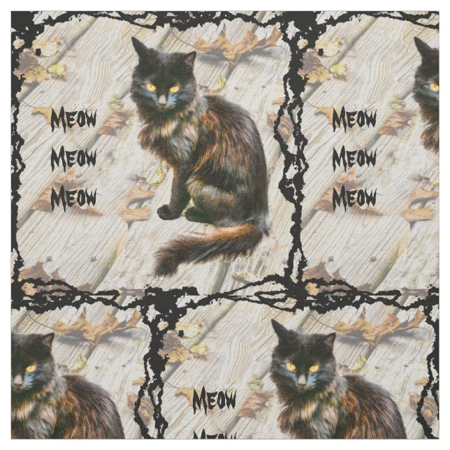 Halloween Black Cat Pet Photo Höst löv Tyg (Provkarta)