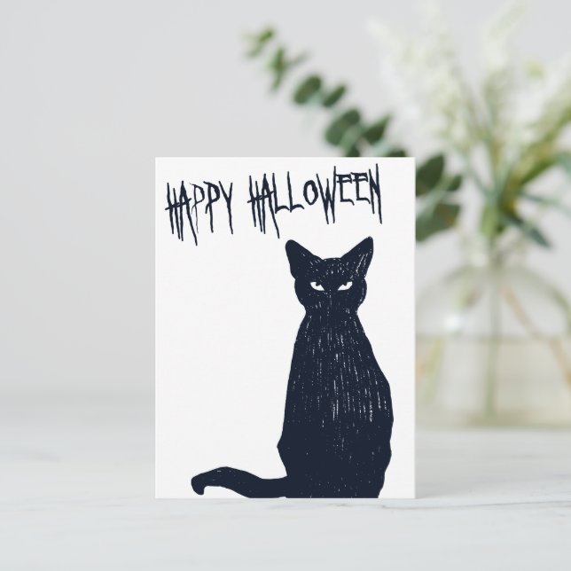 Halloween Black Cat Postcard Silhouette Vykort (Stående Fram)