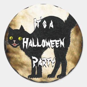 HALLOWEEN Black Cat Prated Faux Burnt Parchment Runt Klistermärke