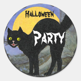HALLOWEEN Black Cat Prated Gult Full Moon Runt Klistermärke
