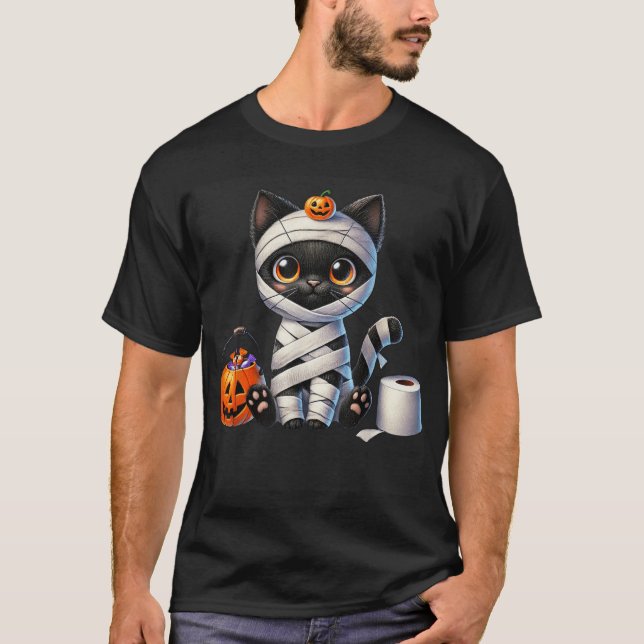 Halloween Black Cat Pumpkin Bus eller godis Girls T Shirt (Framsida)