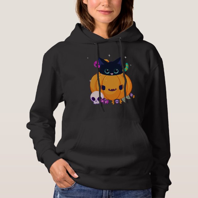 Halloween Black Cat Pumpkin Candy For Kids Girls T Shirt (Framsida)