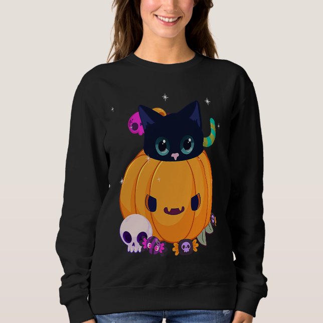 Halloween Black Cat Pumpkin Candy For Kids Girls T Shirt (Framsida)