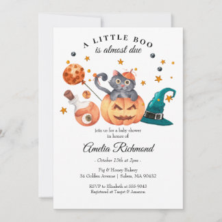 Halloween Black Cat Pumpkin Little Boo Baby Shower Inbjudningar