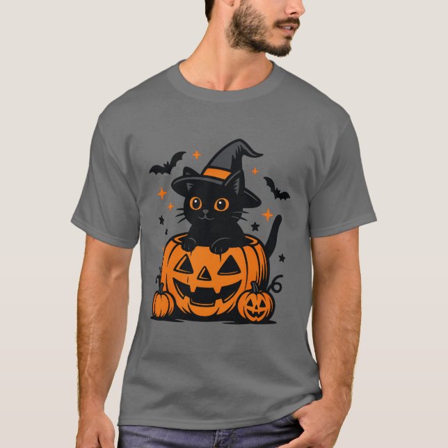 Halloween Black Cat Pumpkin Manar, Shirt T Shirt (Framsida)