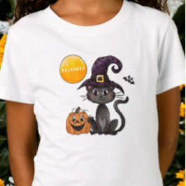 Halloween Black Cat Pumpkin Namn T Shirt