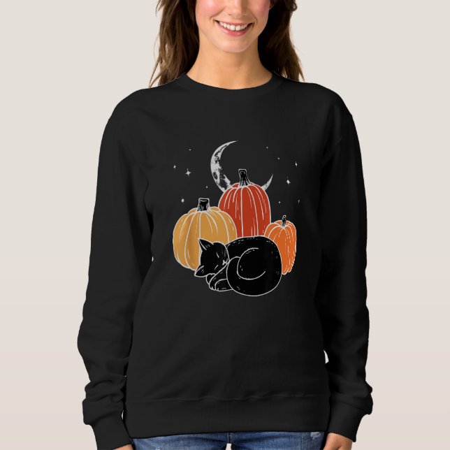Halloween  Black Cat Pumpkin Nap T Shirt (Framsida)