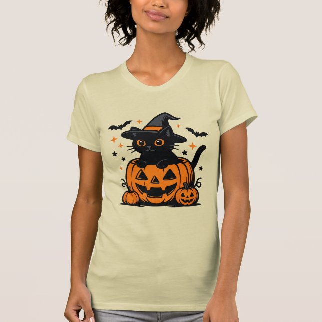 Halloween Black Cat Pumpkin Women's T-Shirt (Framsida)