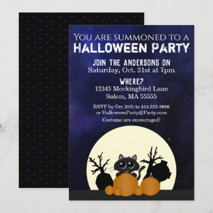 Halloween Black Cat Pumpkins Graveyard Full Moon Inbjudningar