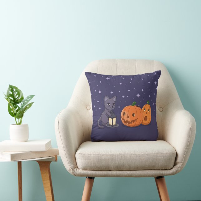 Halloween Black Cat Pumpkins Lantern Purple Kudde (Stol)