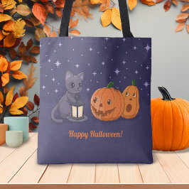 Halloween Black Cat Pumpkins Lantern Purple Tygkasse
