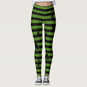 Halloween Black Cat & Rand Leggings Oliv grönt