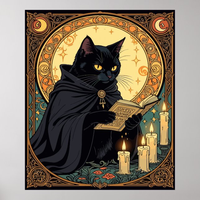 Halloween Black Cat Reading A Book Poster (Framsidan)