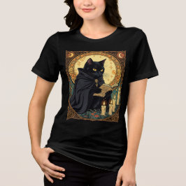 Halloween Black Cat Reading A Book T Shirt