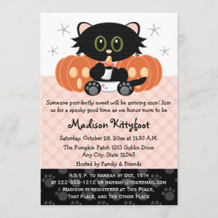 Halloween Black Cat Rosa Diaper Pin Baby Shower Inbjudningar