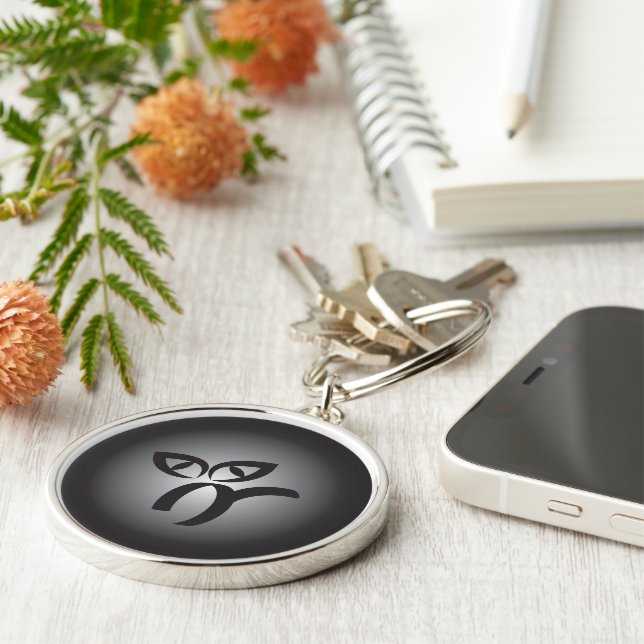 Halloween Black Cat Rund Silverfärgad Nyckelring (Sidan)