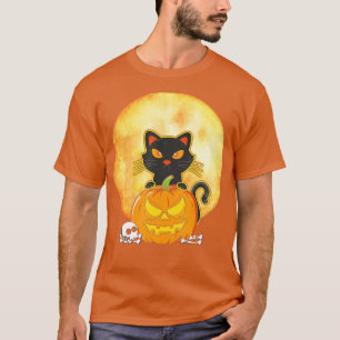 Halloween Black Cat Scary Pumpkin på Måne Manar T Shirt