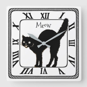 Halloween Black Cat Silhouette Home eller Office D Fyrkantig Klocka