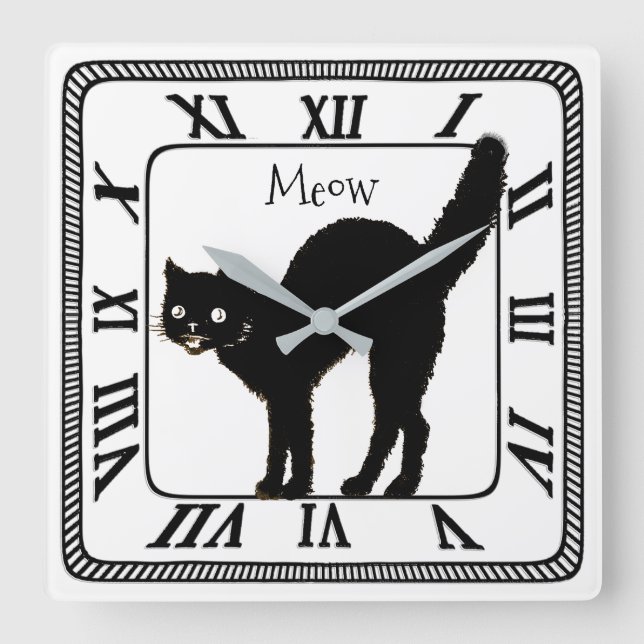 Halloween Black Cat Silhouette Home eller Office D Fyrkantig Klocka (Framsida)