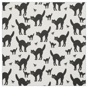 Halloween Black Cat Silhouette Mönster White BG Tyg