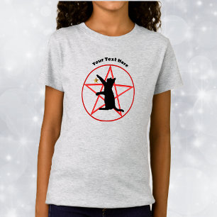 Halloween Black Cat Silhouette Pentagram Guld Star T Shirt