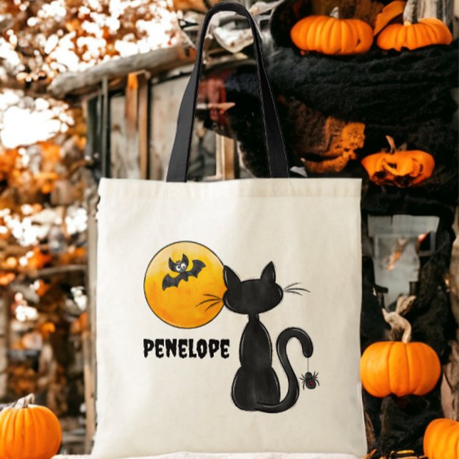 Halloween Black Cat Spider Fladdermus Namn Trick T Tygkasse (Skapare uppladdad)
