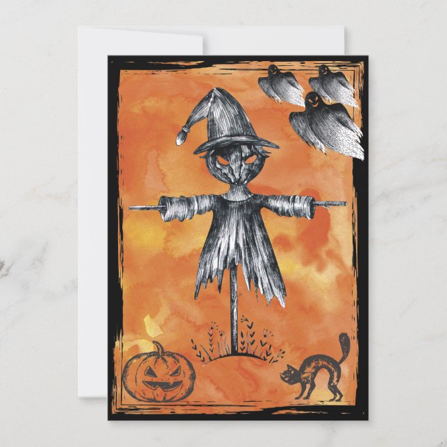 Halloween Black Cat Spooky Ghost Inbjudningar (Framsida)