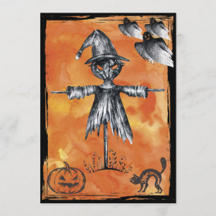 Halloween Black Cat Spooky Ghost Inbjudningar