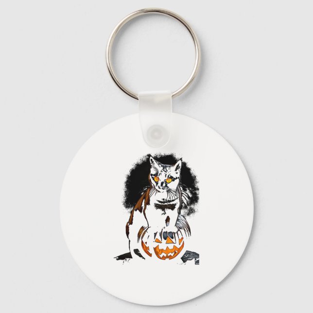 Halloween Black Cat Sticker1 Nyckelring (Framsida)