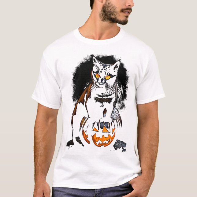 Halloween Black Cat Sticker1 T Shirt (Framsida)