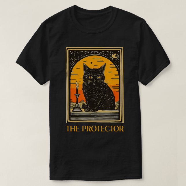 Halloween Black Cat Tarot the Protector Fortune Te T Shirt (Design framsida)