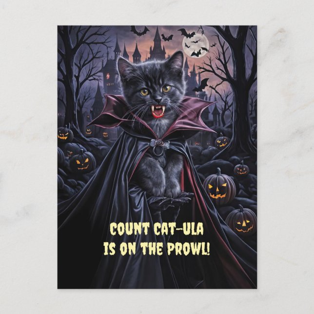 Halloween Black Cat Vampire Cute Funny Helg Vykort (Framsida)